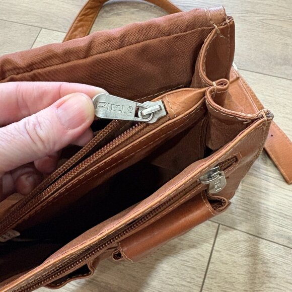 Piel Leather Large Handbag with Organizer Crossbody – Saddle Brown - Picture 15 of 15